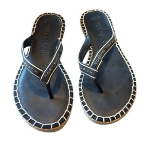 Tory Burch Black White Flat Espadrilles Womens Size 11 Leather Sandals Shoes TB